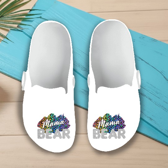 Mama Bear Leopard Silver Glitter Slip On Clogs
