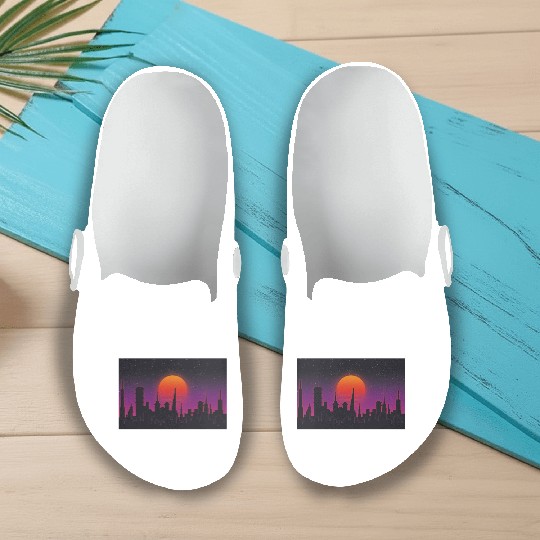 Cyberpunk City Skyline, Science Fiction / Sci-Fi. Slip On Clogs