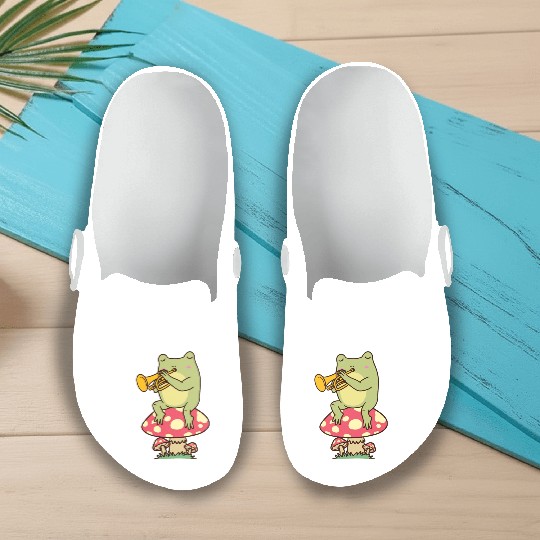 Frog On Mushroom Trumpeter Trumpet Player Slip On Clogs