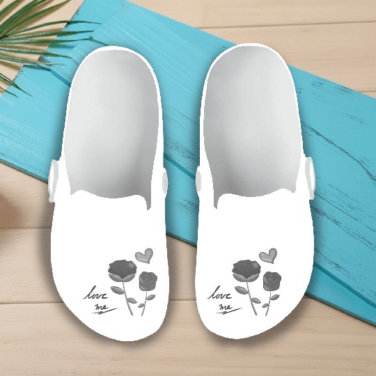 two flowers nature plant flower grey Slip On Clogs