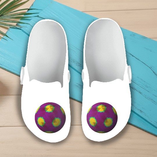 Purple 3D Sphere with Green Symmetric Shape Slip On Clogs