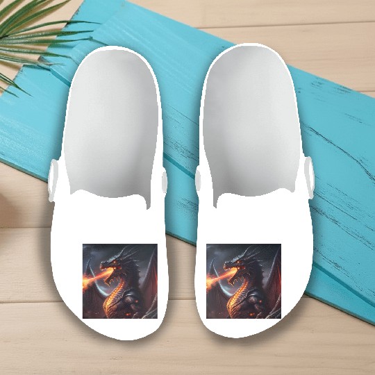 Dark Fantasy fire breathing dragon version 2 Slip On Clogs