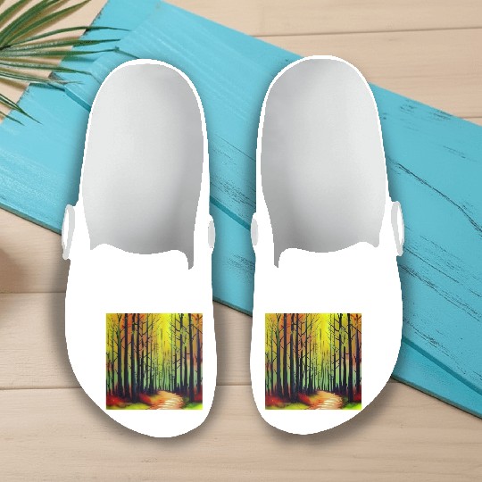 Sunset watercolor forest Slip On Clogs