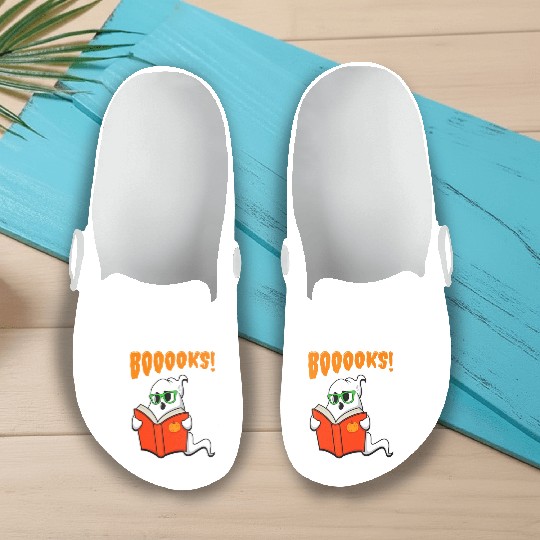 Funny Teacher Halloween Ghost Books Reading Slip On Clogs