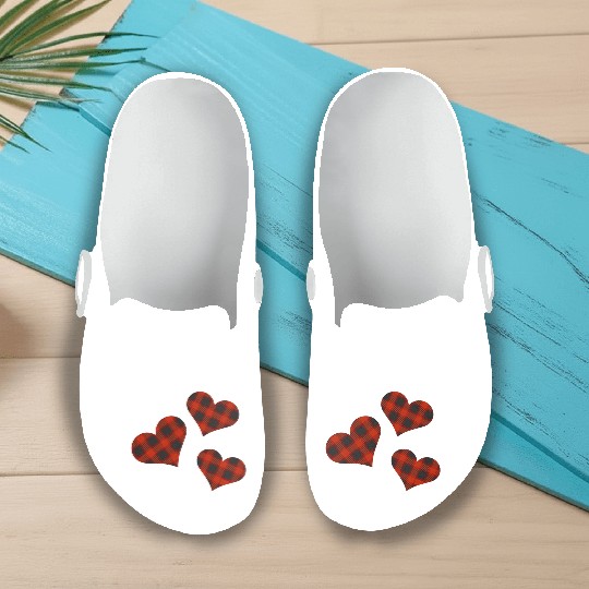 Buffalo Plaid Hearts Slip On Clogs
