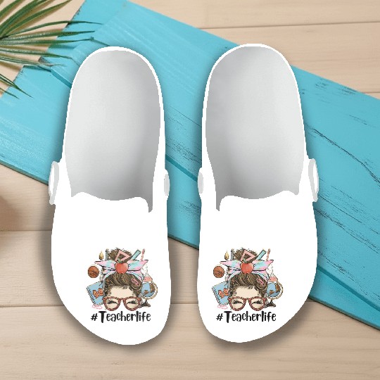 Messy Bun Teacher Life Sublimation Slip On Clogs