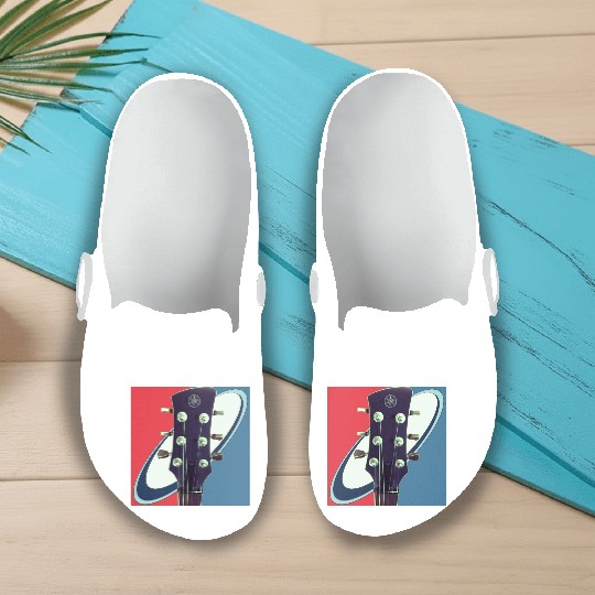 Red White Blue Rock and Roll Themed Guitar Slip On Clogs