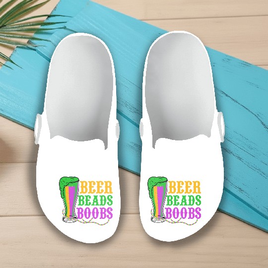 Beer Beads Boobs Mardi Gras Party Slip On Clogs