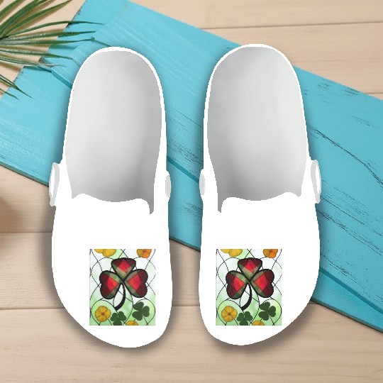Red plaid Shamrock with Yellow Poppies (AI Art) Slip On Clogs