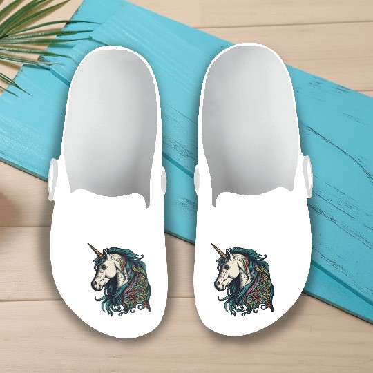 Unicorn elf mythical creature tattoo drawing horse Slip On Clogs