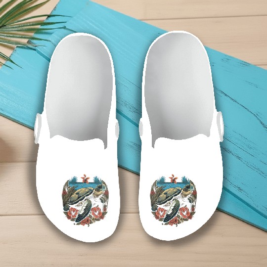 Turtle Hawaiian Sea Turtles Hibiscus Flower Slip On Clogs
