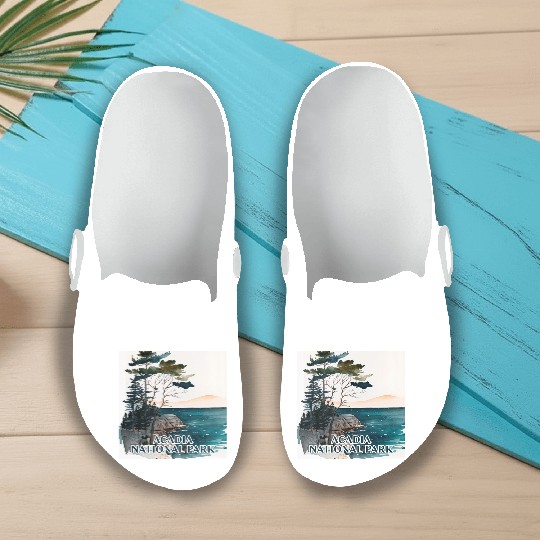 Acadia National Park Watercolor Slip On Clogs