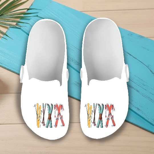 Funny Skiing Colorful Ski Skier Gift Slip On Clogs