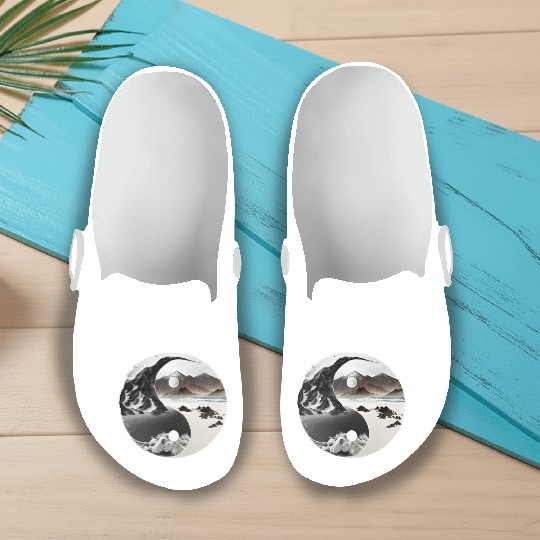 Ying Yang - mountains - beach Slip On Clogs