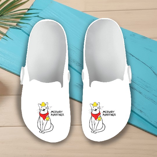 meowdy cat partner Slip On Clogs
