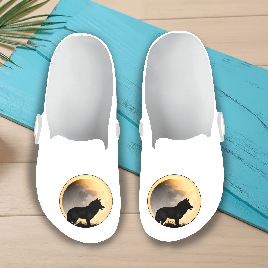 Wolf howling at the moon graphic Slip On Clogs