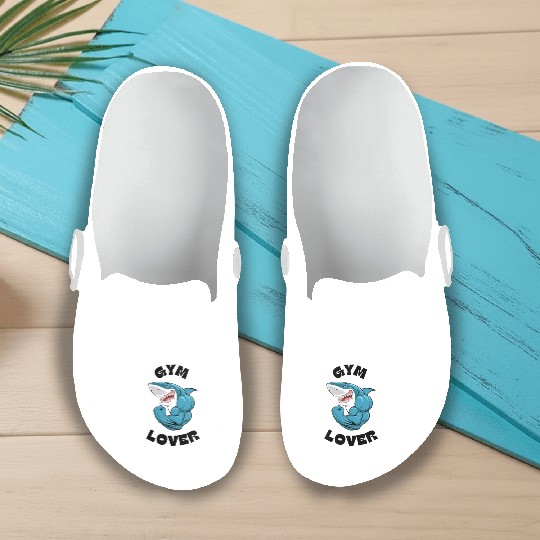 Blue Illustrated Shark Gym Lover Slip On Clogs
