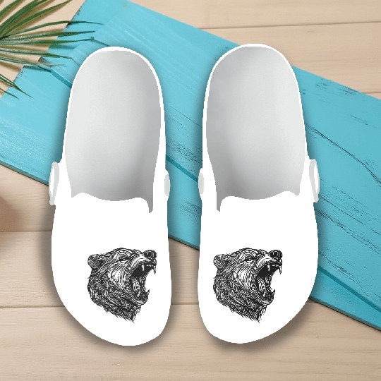 Wild Bear's Head With Sharp Teeth Slip On Clogs