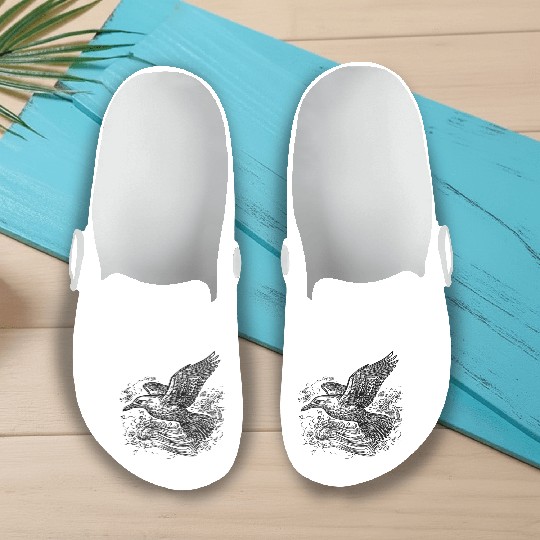Elegant Flying Seagull Over The Water Slip On Clogs