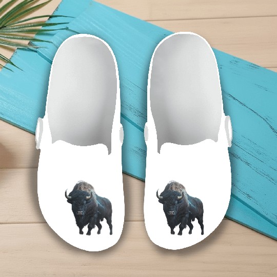 Majestic bison black with lightning bolts buffalo Slip On Clogs
