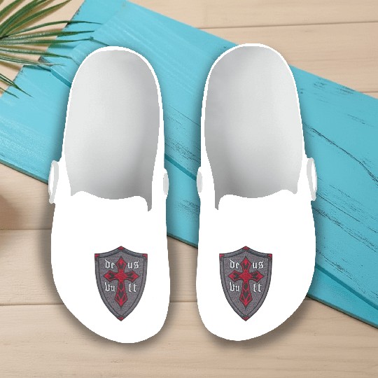 Deus Vult Cross on Shield Slip On Clogs