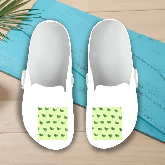 Green Tropical Palm Leaves In A Grey Vessel Slip On Clogs
