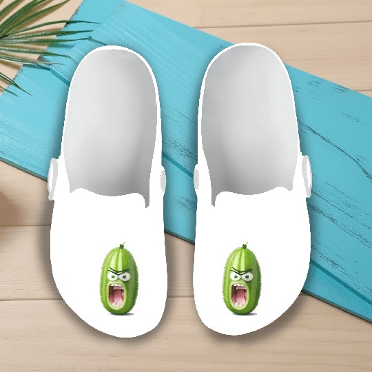A cucumber with angry face cartoon style Slip On Clogs