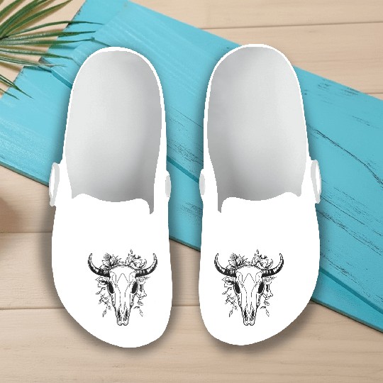 Cow Skull Boho Slip On Clogs