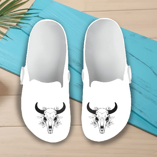 Cow Skull Boho Slip On Clogs