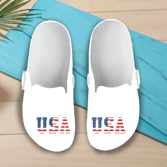 Usa Patriotic American Flag Red White Blue Slip On Clogs