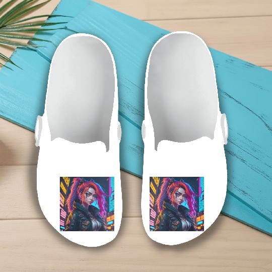 Cyberpunk Anime Girl Slip On Clogs