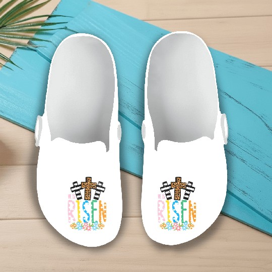 He Is Risen Leopard Cross Easter Jesus Religious Slip On Clogs