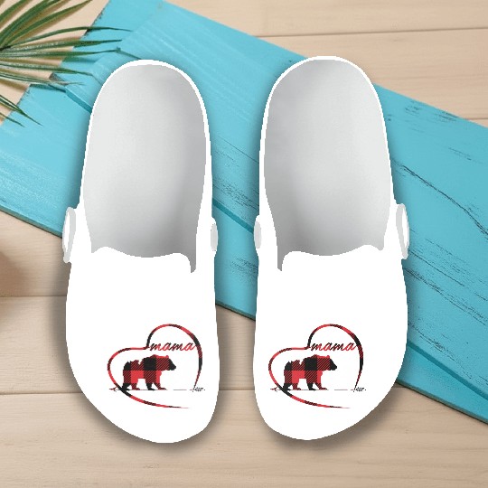 Mama Bear 3 Cubs Red Buffalo Plaid Heart For Mom Slip On Clogs