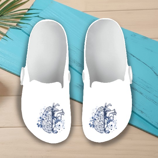 Balance Head And Heart Anatomy Blue Flowers Slip On Clogs