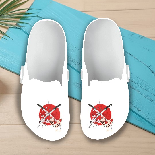 Ancient Japanese Cherry Blossom Samurai Katana Swo Slip On Clogs