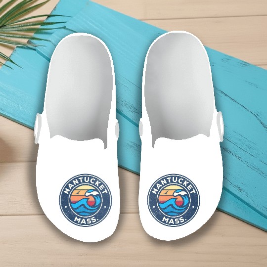 Nantucket Massachusetts Ma Nautical Waves Slip On Clogs