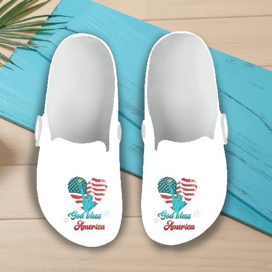 God Bless America Independence Day 4th July USA Slip On Clogs