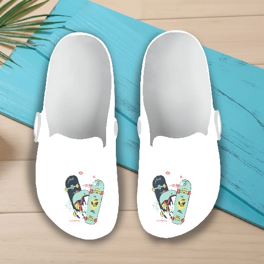 Modern Illustrated Skateboard Slip On Clogs