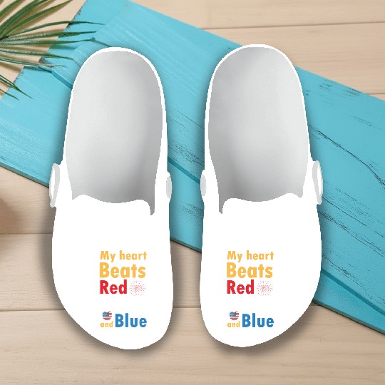 my heart beats red white and blue Slip On Clogs