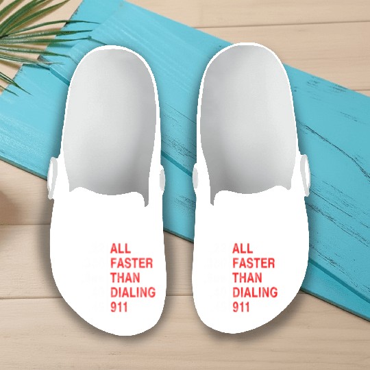 All Faster Than Dialing 911 Weapon Bullet Ammo Slip On Clogs