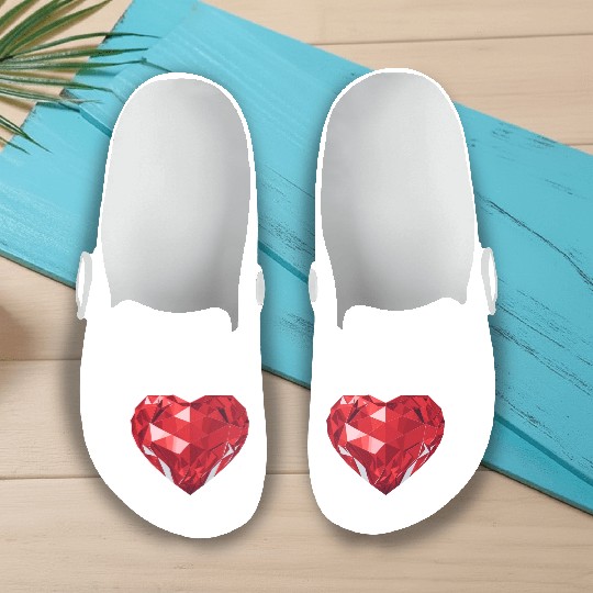 Shining red diamond heart Slip On Clogs