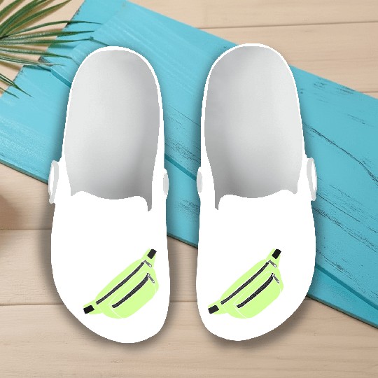Lime Green Fanny Pack Illustration Slip On Clogs