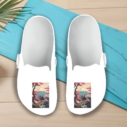 Asia Landscape Serene Mount Fuji Slip On Clogs
