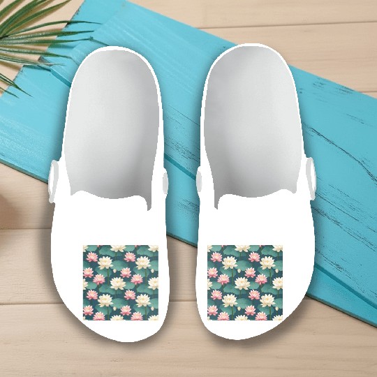 Serenity Blooms: Timeless Lotus Pattern Slip On Clogs