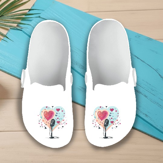 Microphone, music, singer, artist, heart, gift Slip On Clogs