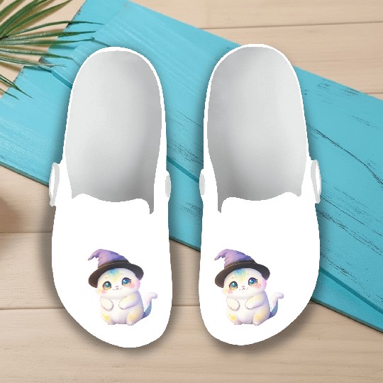 Cute Watercolor Witch Cat Slip On Clogs