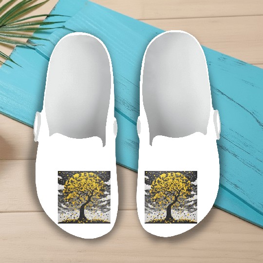 black tree and Wonderful yellow foliage Slip On Clogs