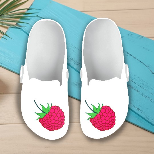Raspberry red with green leaves Slip On Clogs
