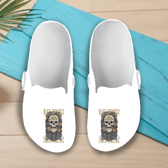 Art deco style Skull with flowers and Motivation b Slip On Clogs