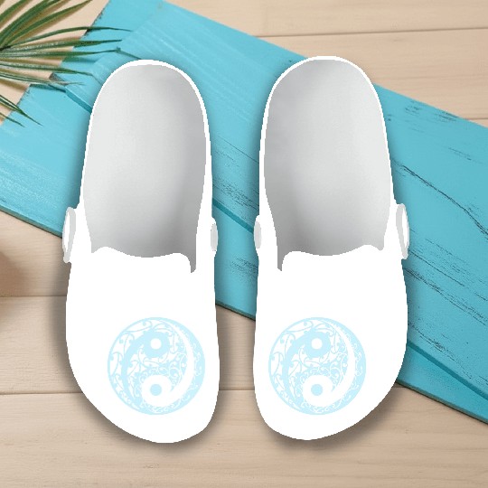 Yin And Yang In A Koru Pattern In A Light Blue Slip On Clogs